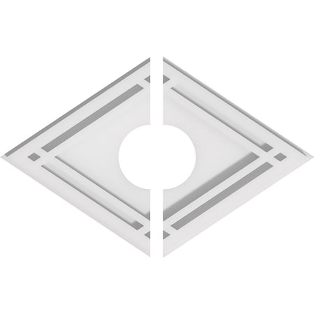 Ekena Millwork Diamond Architectural Grde PVC Ceiling Medallion, 14"W x 9 3/8"H x 3"ID x 4 3/4"C x 1"P, Two-Piece CMP14X9DD2-03000
